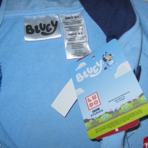 NWT Bluey LUDO BBC Studio Kids Zip Up Hoodie Ribbed Knit Hemline Cuffs Blue M(8) - Picture 3 of 8